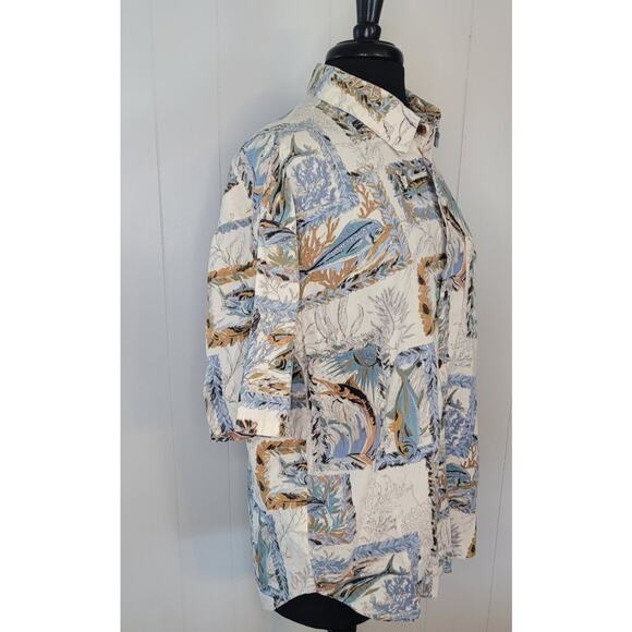 VTG Straight Down Hawaiian Shirt Fish Print Men’s L USA Made Tropical EUC - Picture 4 of 7